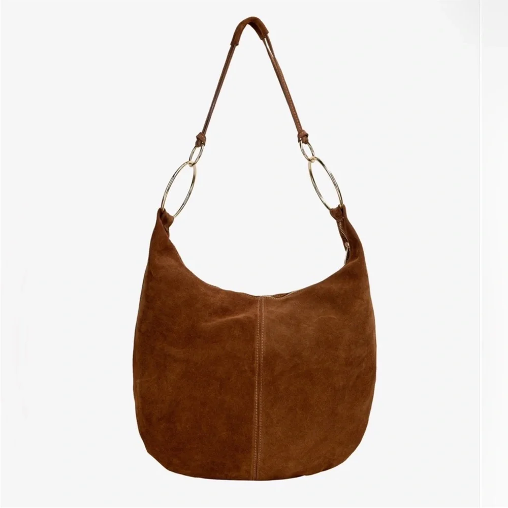 NWT Cognac Brown Suede Shoulder Bag - Picture 1 of 7